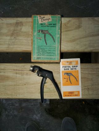 Vtg Stanley Pistol Grip Adjustable Saw Set 42 With Box Instructions Usa