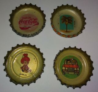 4 Old Bottle Caps Coca Cola,  Pepsi,  Chaparritas 70´s Mexico With Promos