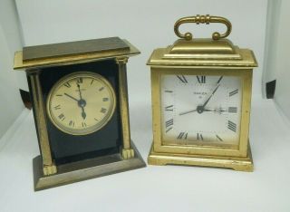 2 Vintage Small Solid Brass Swiza Carriage Mantel Alarm Clocks Hand Wound 8 Day