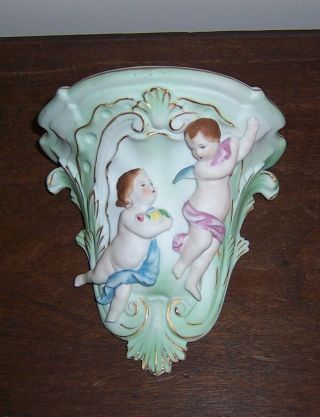 Hand Painted Ceramic Bisque Wall Shelf - Angels Cherubs - Andrea Occupied Japan