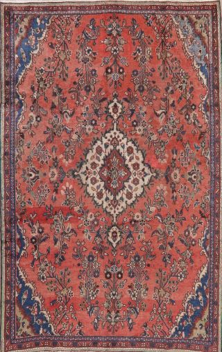 Vintage Traditional Floral CORAL RED Hamedan Area Rug Hand - made Wool Carpet 7x10 2
