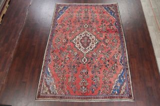 Vintage Traditional Floral CORAL RED Hamedan Area Rug Hand - made Wool Carpet 7x10 3