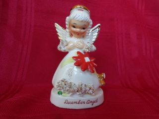 Vintage Napco Ceramic December Christmas Angel 4 1/2 " Poinsettia Japan A1372