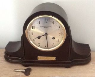 1927 Large Mantel Clock With Key - Chimes Junghans Movement - Needs Pendulum