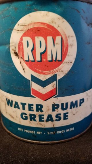 Vintage RPM Water Pump Grease W 5 Pounds Net Oil Tin Can Advertisement 15 - 1 2