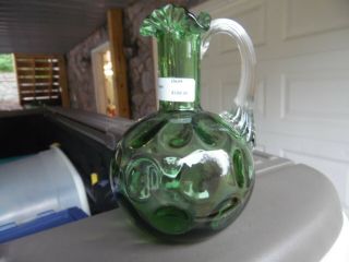 Gorgeous Vintage Fenton Or Other Green Inverted Coin Dot Cruet / No Stopper