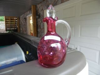 Gorgeous Vintage Fenton Or Other Cranberry Inverted Coin Dot Cruet With Stopper