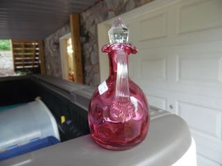Gorgeous Vintage Fenton Or Other Cranberry Inverted Coin Dot Cruet With Stopper 2