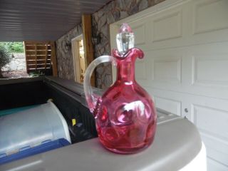 Gorgeous Vintage Fenton Or Other Cranberry Inverted Coin Dot Cruet With Stopper 3