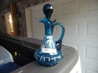 Gorgeous Antique Victorian Hand Enameled Cruet With Stopper / Blue