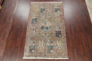 Antique Evenly WORN Pictorial Kashmar Oriental Area Rug Hand - Knotted Wool 6 ' x9 ' 2