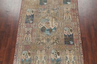 Antique Evenly WORN Pictorial Kashmar Oriental Area Rug Hand - Knotted Wool 6 ' x9 ' 3