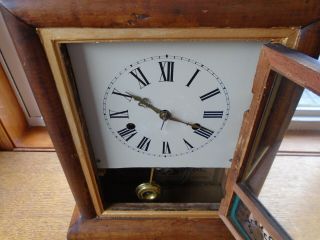 ANTIQUE 1800s GILBERT 30 HOUR TIME AND STRIKE MANTLE CLOCK EMPIRE WOOD CASE RUNS 2
