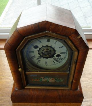 Antique 1800s Gilbert 30 Hour Time And Alarm Mantle Cottage Clock Runs