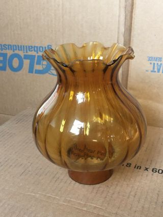Vintage Amber Glass Ruffle Top Hurricane Oil Lamp Chimney 2.  5” Fitter