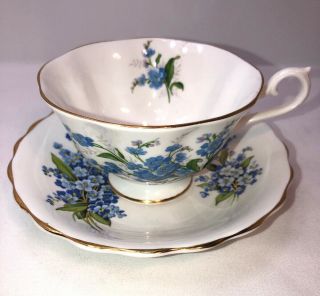 Forget - Me - Not Floral English Bone China Blue Teacup And Saucer Set