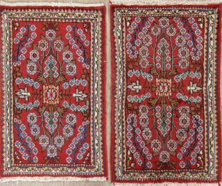 Set Of 2 Floral Oriental Lilian Area Rug Wool Hand - Knotted 2x3 Red Carpet