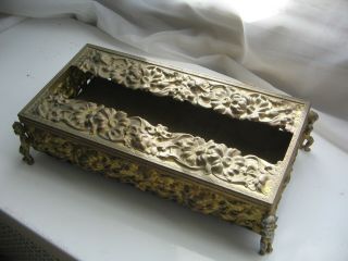 Vintage Ornate Fancy Decorative Embossed Metal Tissue Box Holder Cherub