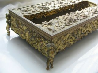 Vintage Ornate Fancy Decorative Embossed Metal Tissue Box Holder Cherub 2