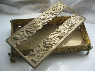 Vintage Ornate Fancy Decorative Embossed Metal Tissue Box Holder Cherub 3
