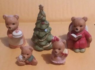 Homco 5302 Vintage Bear Porcelain/ceramic Christmas Family Figurines 5 Pc Set