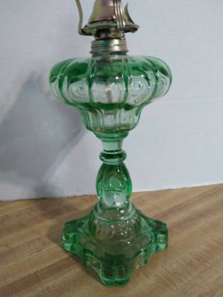 Green Glass Oil Lamp 11 1/2 " Tall Unknown Maker And Age