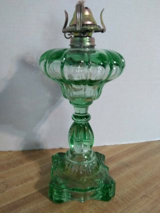 Green Glass Oil Lamp 11 1/2 