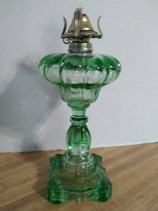 Green Glass Oil Lamp 11 1/2 