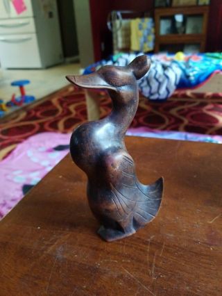 Vintage Hand Carved Wood Teak? Bird Duck Goose Figure Small Wooden