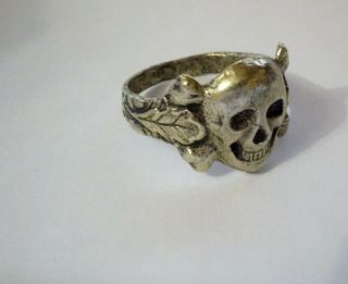 Antique World War Wwi Ww I German 2 Pz Div Memento Mori Skull Oak Leaves Ring