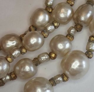 Vintage Miriam Haskell Gold Gilt Brass Baroque Pearl Multi Strand Necklace