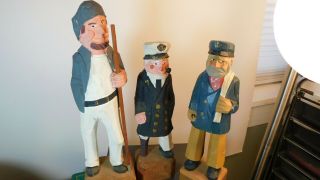 Hand Carved & Painted Wood Sailor Captain And & Fishermen Nautical Figurines
