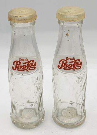 Vtg Drink Pepsi Cola Bottle Mini Salt & Pepper Shaker Set Brockway Glass Co 4.  25