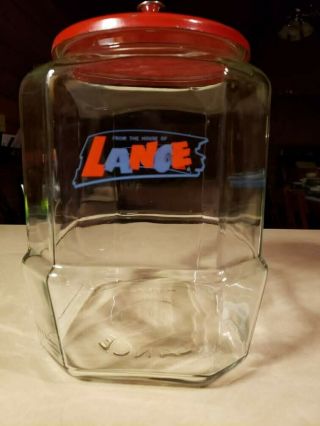 Vintage Lance 12 " Tall Glass Cracker/cookie Jar Store Counter Display Metal Lid