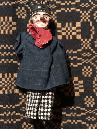 Antique Vintage Primitive Small Folk Art Wood Carved Man Belgium Puppet
