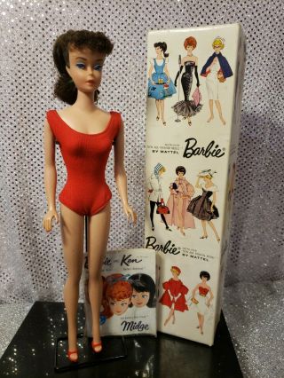 Vintage 1960 5 Barbie Doll Brunette Ponytail Box & Booklet
