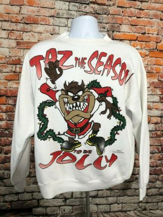 Vintage Looney Tunes Taz The Season Crewneck Sweater Christmas
