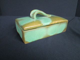 1x Vintage Htf Frankoma Pottery Prairie Green Lidded Cigarette Box Ada Clay