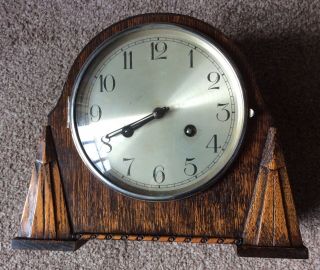 Art Deco - Vintage Westminster Chimes Mantle Clock With Key & Pendulum