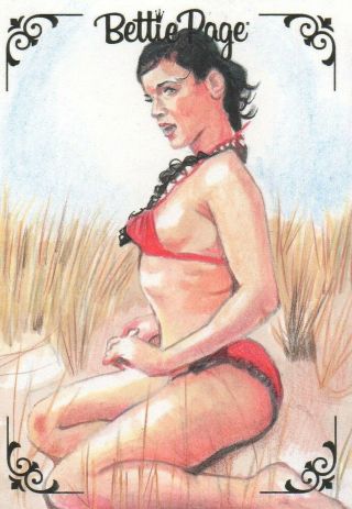 Dynamite Bettie Page Artist Proof Sketch Card Mdye Beach Scene