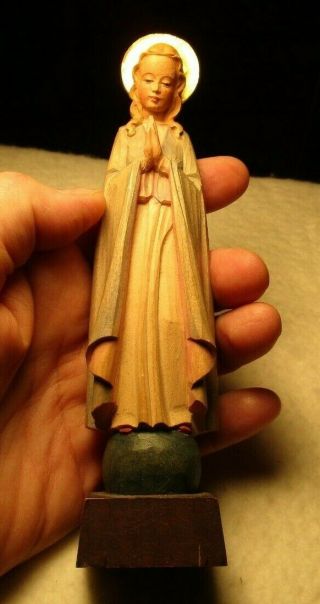 Antique/vintage Colored Carved Wood Blessed Virgin Mary Statue,  6 7/8 "