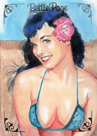 Dynamite Bettie Page Artist Proof Sketch Card Mdye Beach Pin - Up