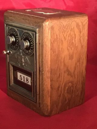 Vintage Post Office Door Mail Box Postal Bank Double Dial Eagle Wood Oak Brass 2
