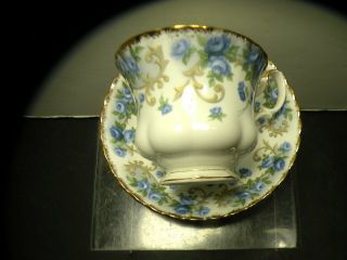 2PC HAND PAINTED ROYAL ALBERT ENGLAND BLUE FLOWER BUDS BONE CHINA CUP & SAUCER C 3