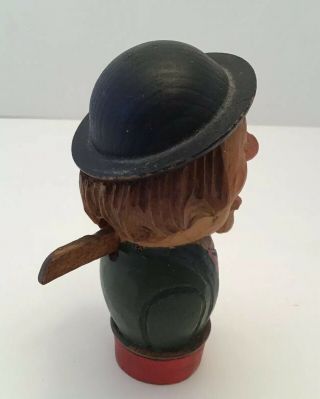 Vintage wood carving Man ' s Head Bottle Cork Stopper Movable Mouth &Eyes Folk Art 3