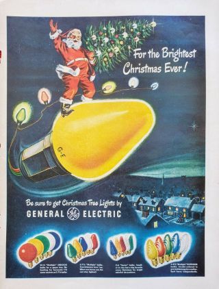 Rare 1949 General Electric Christmas Tree Lights Santa On Bulb Vintage Print Ad