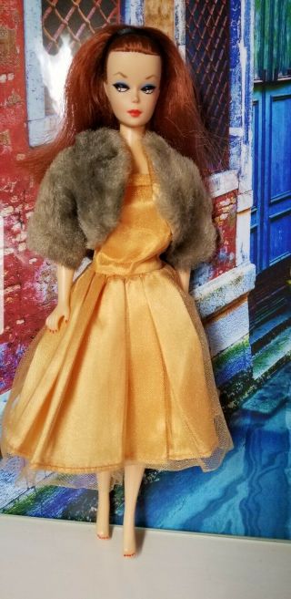 Vtg Barbie Clone Miss Suzette Satin Bodice & Tulle & Fur Jacket Vhtf W.  T.  Grant