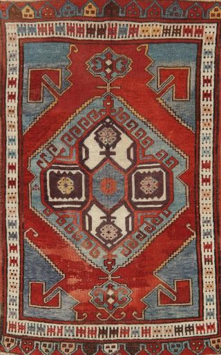Kazak Caucasian Antique Oriental Wool Area Rug Geometric Hand - Knotted 4x6 Carpet