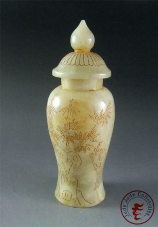 Antique Vintage Old Chinese Celadon Nephrite Jade Carved Bottle Vase Statue