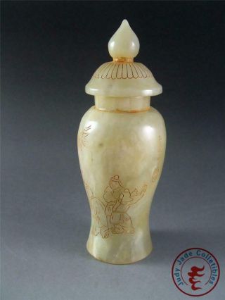 Antique Vintage Old Chinese Celadon Nephrite Jade Carved Bottle Vase Statue 2